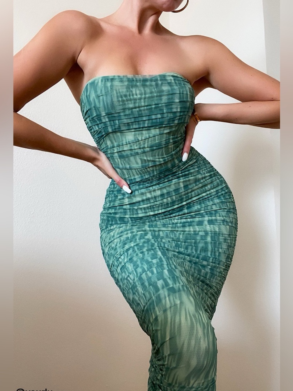 House of CB Sasha strapless ruched midi dress in Ivy - L